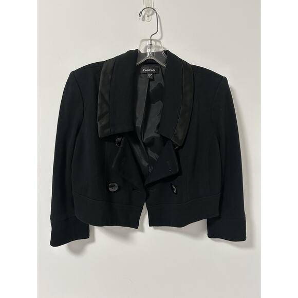 bebe Jackets & Blazers - Vintage Y2K Bebe Cropped Blazer Shrug Jacket Sz 6 Black Babydoll Witchy Goth Emo